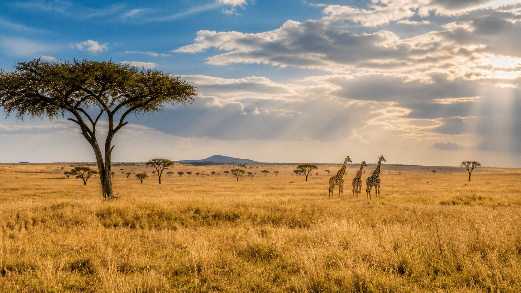 Safari landscape with giraffes in Kenya